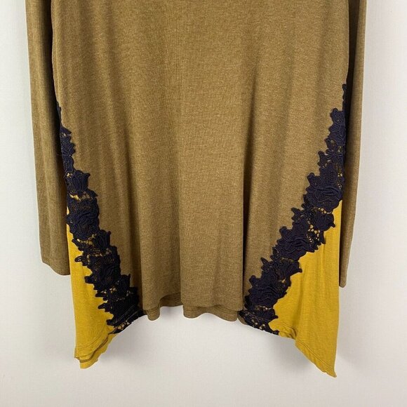 LOGO Lounge by Lori Goldstein Knit Top Godets Contrast Lace Tunic Size 1X Green - Picture 3 of 10